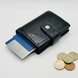 RFID Blocking Smart Leather Black Wallet for Men – Slim Card Holder with Quick Access